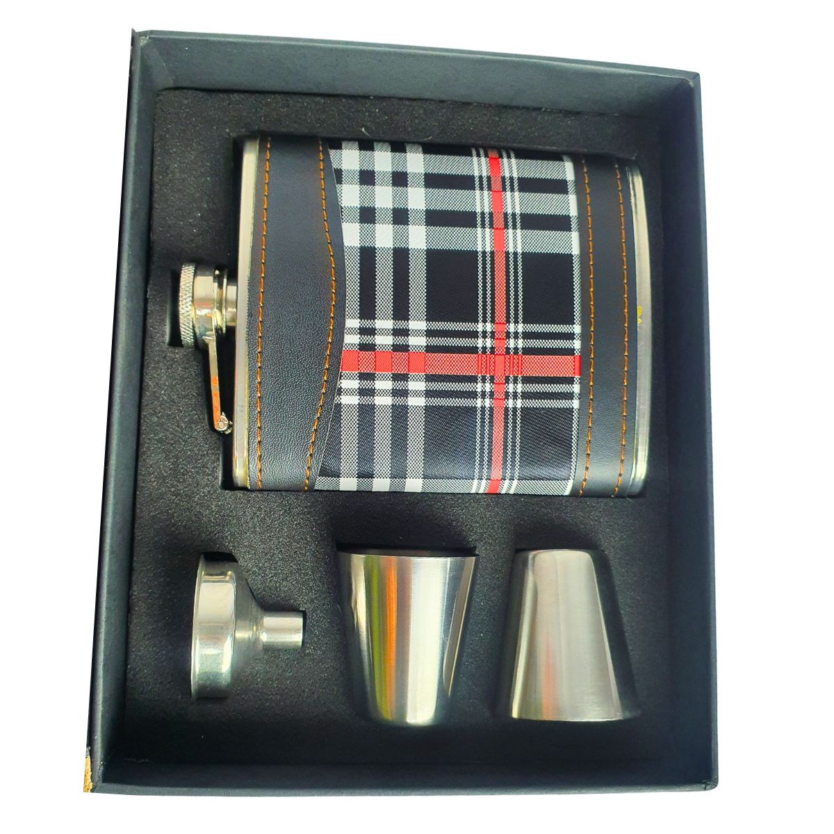 Kit Cantil Porta Bebidas 2 Copos E Funil Xadrez/preto Kit Cantil Porta Bebidas 2 Copos E Funil Xadrez/preto